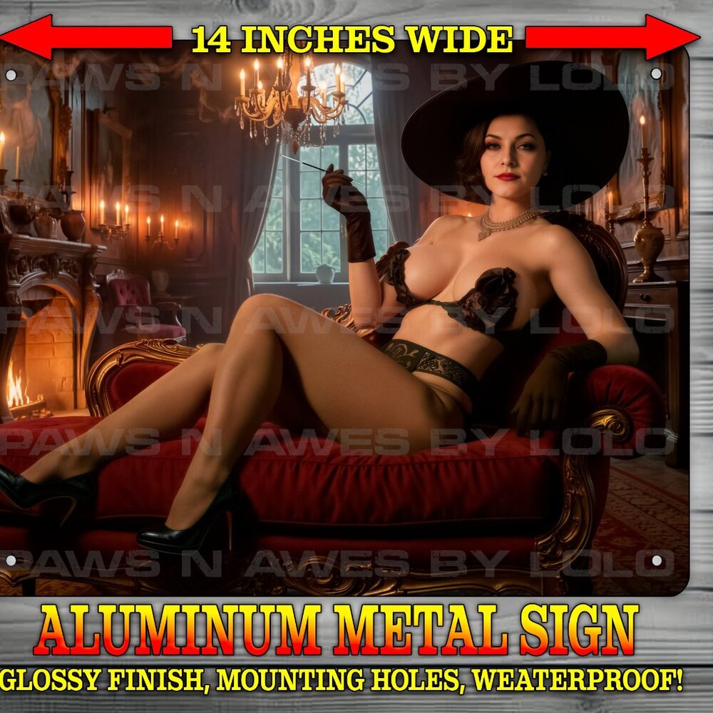 Lady Dimitrescu in Sexy Lingerie Resident Evil Village Metal Sign Art 14" x 11"